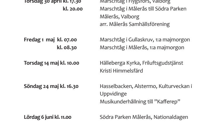 Evenemang våren 2015 med  Målerås Musikkår