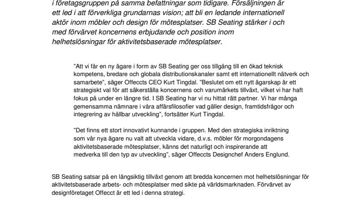 Offecct ökar takten i sin internationella expansion