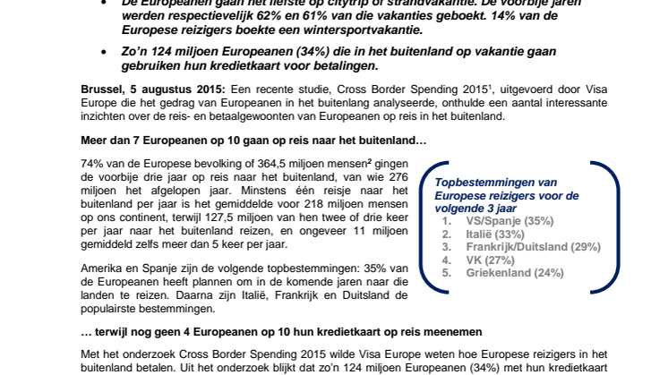 Europeanen op vakantie in het buitenland: reis- en betaalgewoonten 