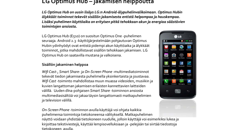 LG Optimus Hub – jakamisen helppoutta 