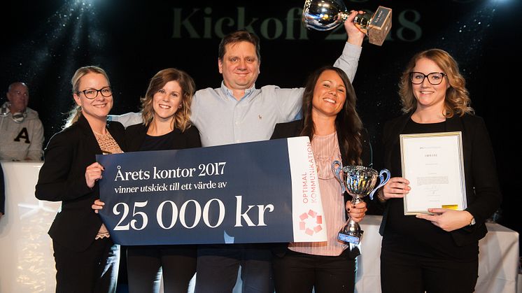 Årets kontor - HusmanHagberg Karlskrona. Fr v: Tina Lindqvist, Ida Ivarsson, Peter Olsson, Cecilia Tibblin och Linn Walderton.