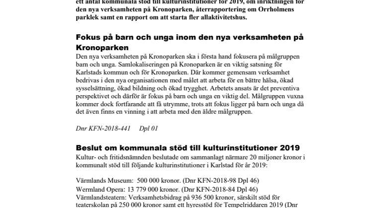 Kultur- och fritidsnämnden i korthet 12 december