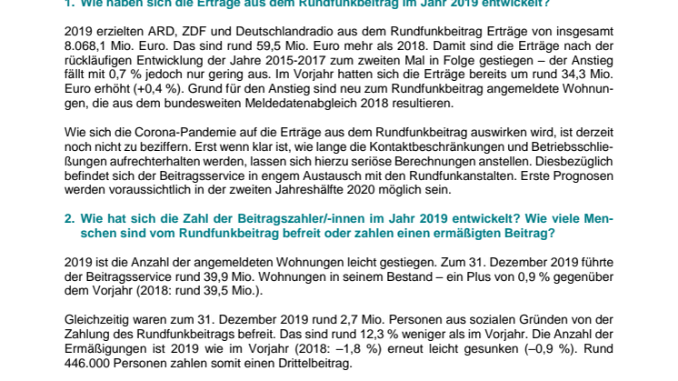 Fragen und Antworten zum Jahresbericht 2019