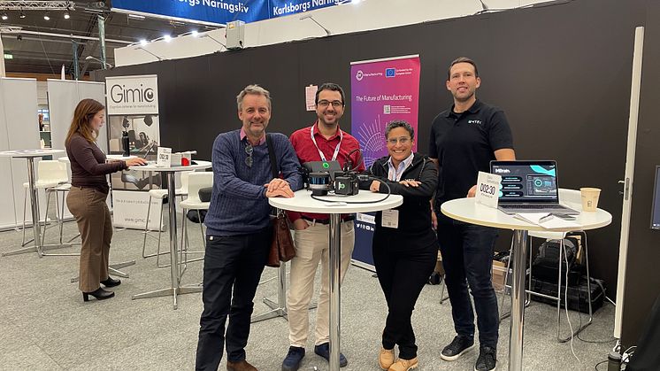 Magnus Melander, grundare THINGS, Pau Mallol, vd på Inkonova, Sofia Brändefors, Customer Success Manager på MTEK, samt Oscar Wallner, Chief Commercial Manager på MTEK, under första dagen av Elmia Subcontractor.