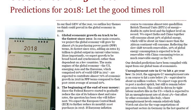Global economic growth in 2018 on track to be fastest since 2011 - PwC