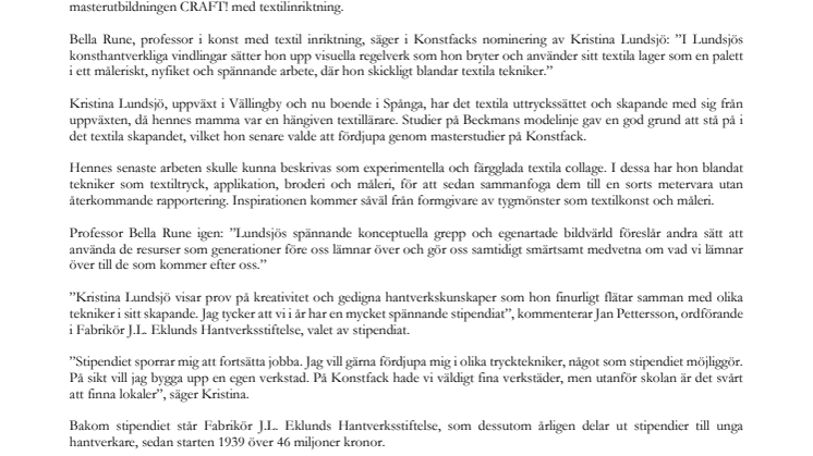 Textilkonstnären belönas med 100 000 kronor