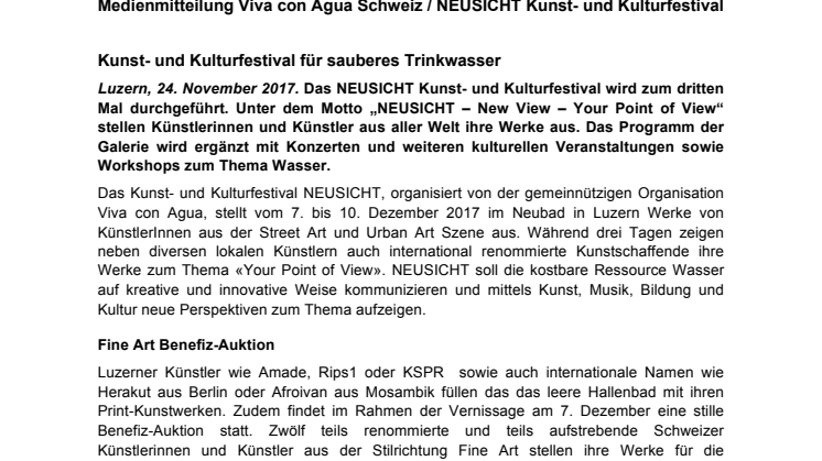 NEUSICHT taucht wieder auf im Luzerner Hallenbad - Viva con Agua ARTS zum dritten Mal in der Schweiz