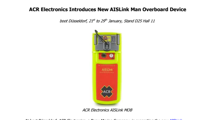 ACR Electronics Introduces New AISLink Man Overboard Device