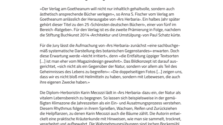 Stiftung Buchkunst prämiert ‹Ars Herbaria› aus dem Verlag am Goetheanum
