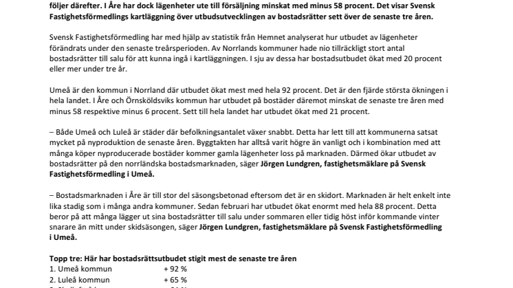 Unik kartläggning visar: Så har utbudet på bostadsrätter förändrats  i Norrland under tre år