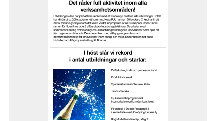 Nyhetsbrev Nova Utbildning FoU & Affärsutveckling oktober 2015