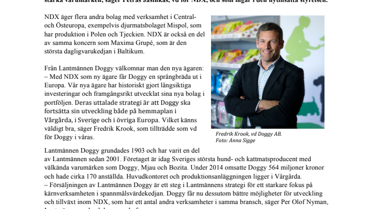 NDX från Litauen förvärvar Lantmännen Doggy ”Nya ägaren blir en språngbräda ut i Europa”
