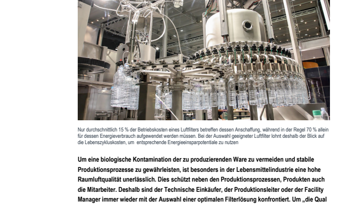 Hygienische Lebensmittelproduktion dank effizienter Luftfilter