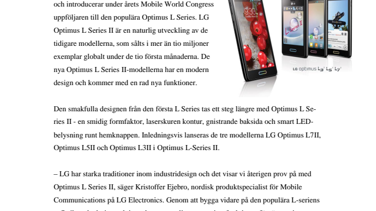 OPTIMUS L SERIES II - NÄSTA GENERATION I LG:s POPULÄRA DESIGNMOBILSERIE