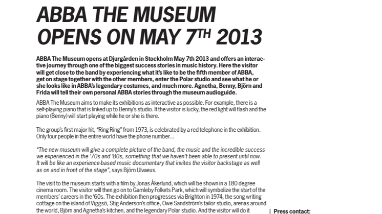 ABBA The Museum opens on May 7th