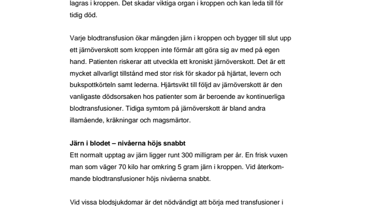 Fakta om järninlagring vid blodtransfusioner