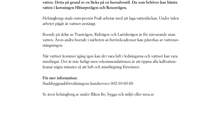 Boende i delar av Laröd utan vatten