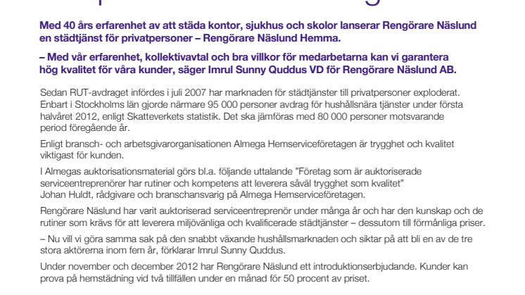 Rengörare Näslund tar upp kampen om hemstädning