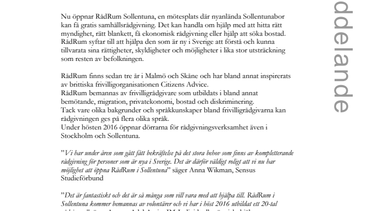Frivilliga rådgivare ger gratis samhällsrådgivning till nyanlända i Sollentuna