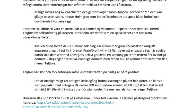 Korpen Stockholm bjuder in 500 lag till upptaktsträff med sportkommentatorn och programledare Niklas Holmgren