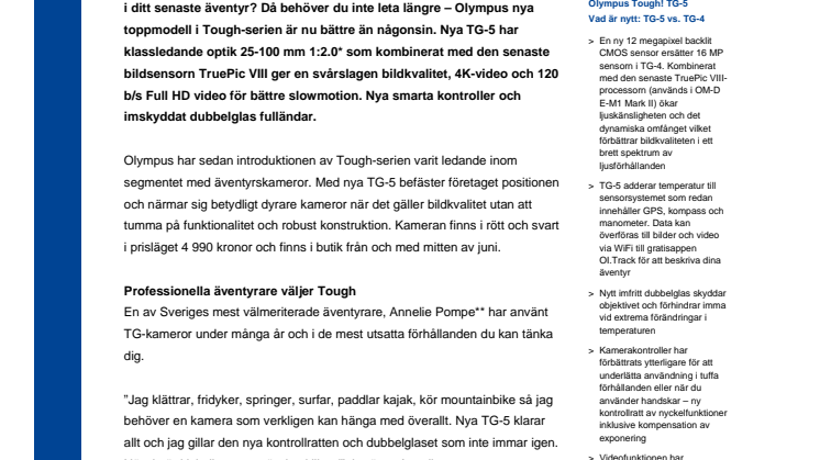 Olympus nya ultratuffa TG-5 presterar i alla förhållanden