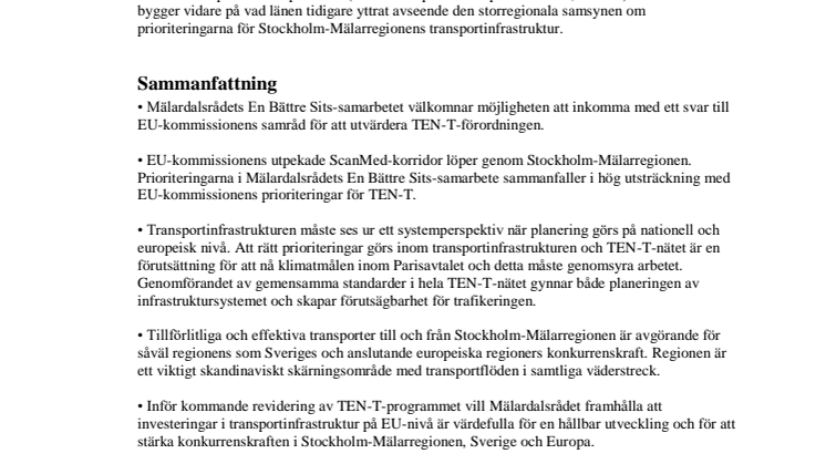 Samrådssvar avseende offentligt samråd om förordningen (EU) nr 1315/2013