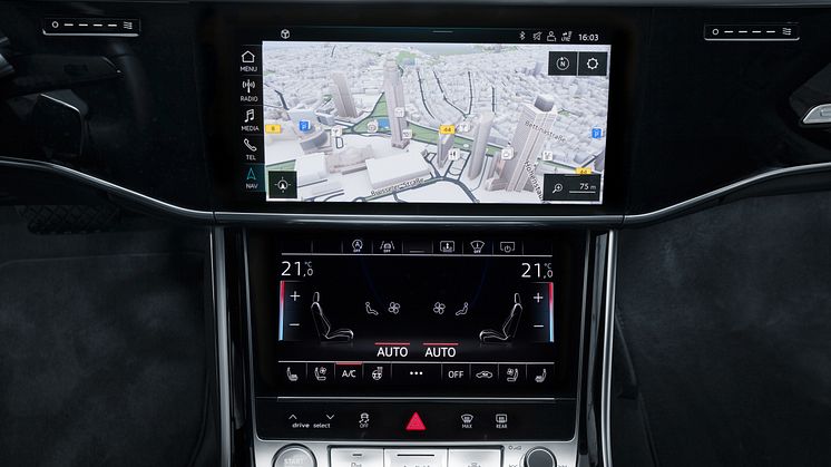Navigationskort med ny grafik og detaljerede 3D-bymodeller fra HERE i Audi A8