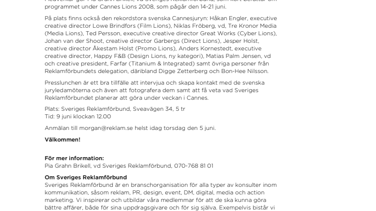 Välkommen på presslunch för Cannes Lions - Alla sju svenska Cannes-juryledamöter på plats