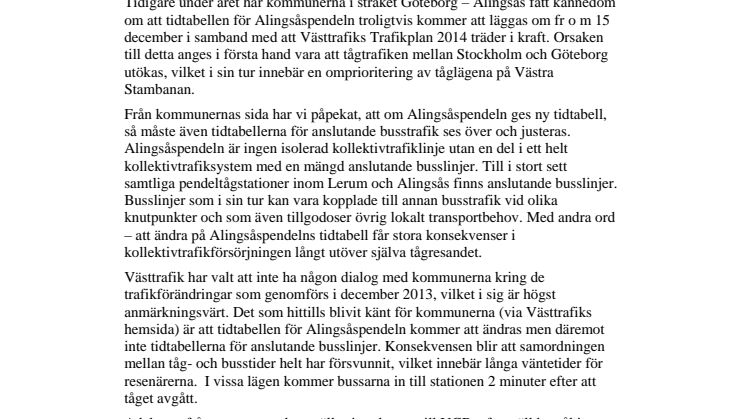 Brist på samordning mellan Alingsåspendeln och anslutande busslinjer
