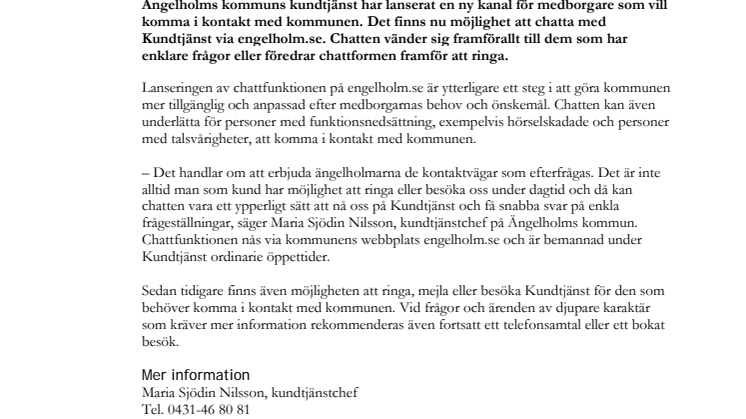 Kommunens kundtjänst lanserar chatt