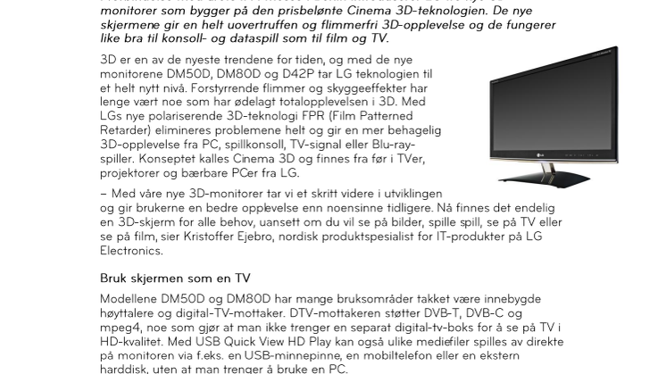 LG presenterer neste generasjons 3D-monitorer med Cinema 3D