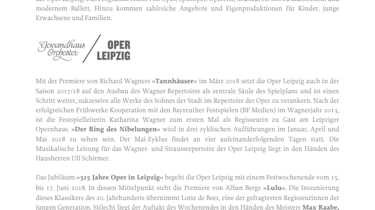 Pressemitteilung: Die Oper Leipzig - Highlights in der Saison 2017/2018