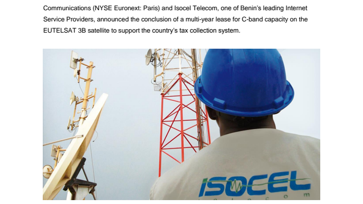 Eutelsat and Isocel Telecom join forces to provide satellite connectivity to Benin tax authorities 