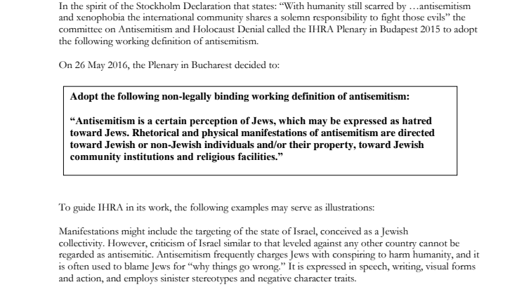IHRA:S defintion av antisemitism