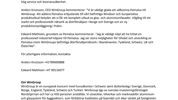 WinGroup förvärvar Pemalux