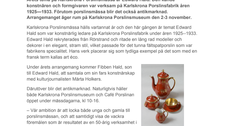 Edward Hald i fokus på Karlskrona Porslinsmässa