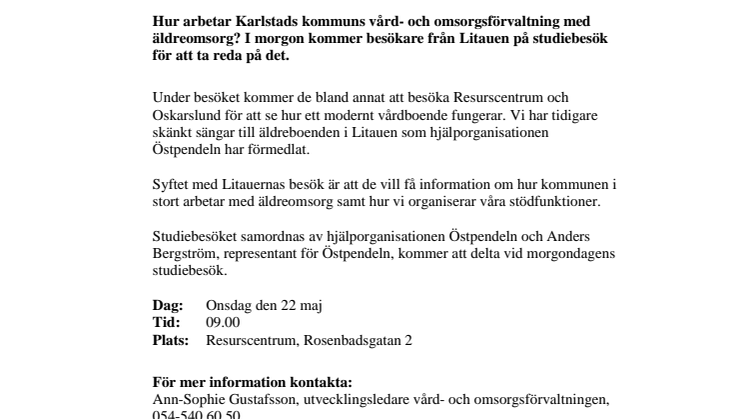 Äldreomsorgen i Litauen vill lära sig av Karlstads kommun