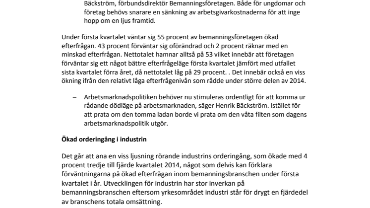 Bemanningsindikatorn Q1 2015 - Våt filt ger dödläge