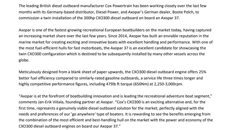 Cox Powertrain showcases its latest twin installation on an Axopar 37