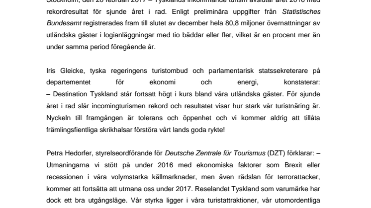 Tysklandsturismen sätter nytt rekord: 80 miljoner internationella övernattningar 2016