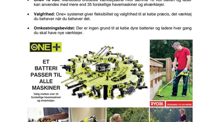 RYOBIs® SORTIMENT AF ONE+™ VÆRKTØJER BLIVER NU ENDNU STØRRE  - 5 nye værktøjer i sortimentet