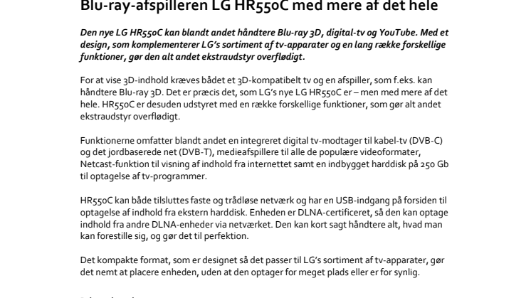 Blu-ray-afspilleren LG HR550C med mere af det hele 