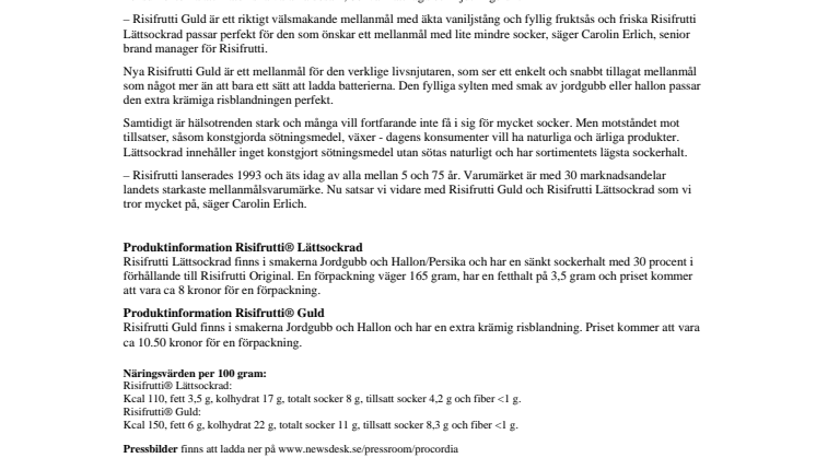Premiär för Risifrutti® Guld och Risifrutti® Lättsockrad