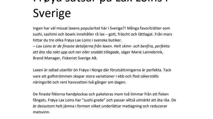 Frøya satsar på Lax Loins i Sverige