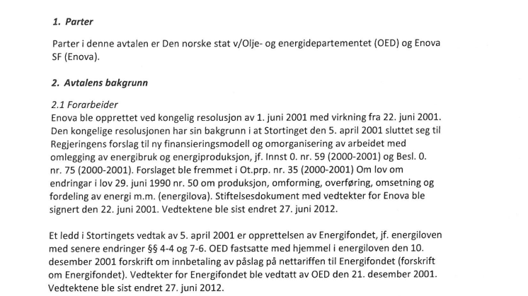 Avtale mellom Enova og Olje- og energidepartementet (2012)