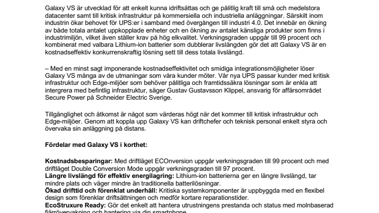 Schneider Electric lanserar ny UPS för kritisk infrastruktur och Edge-miljöer