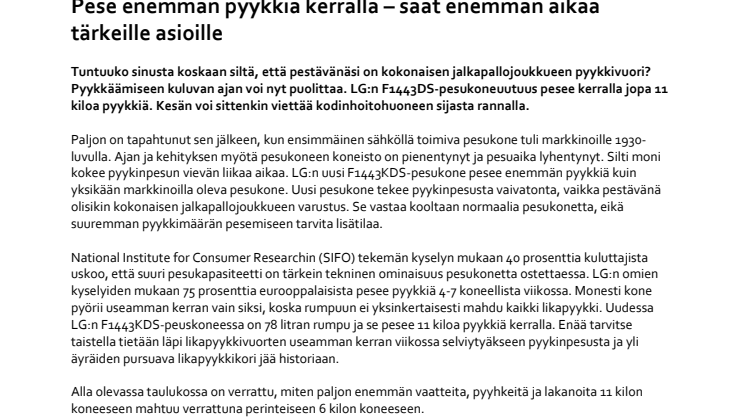 Pese enemmän pyykkiä  kerralla – saat enemmän aikaa tärkeille asioille 