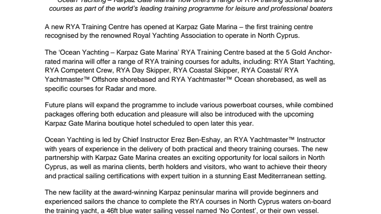First RYA Training Centre in North Cyprus Opens at Karpaz Gate Marina