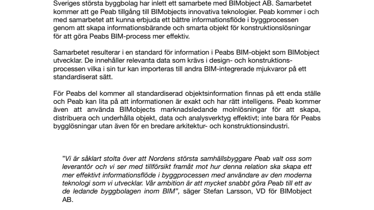 Byggbolaget Peab och BIMobject® i digitalt samarbete