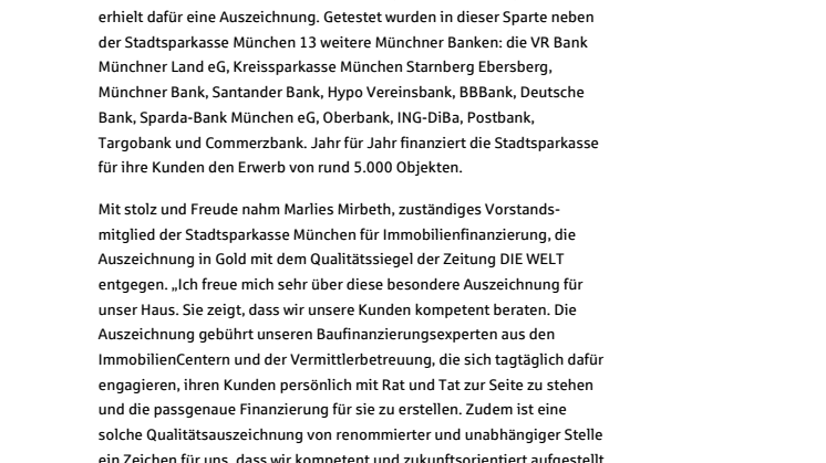 ​​GOLD für die beste Baufinanzierung in Bayern